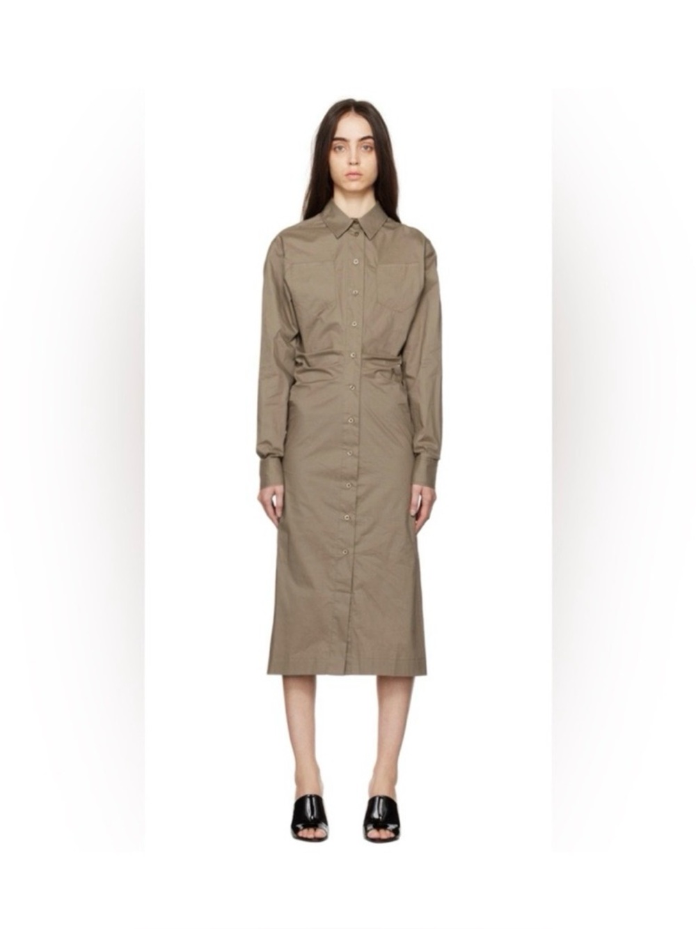 REMAIN Taupe Midi Shirt Dress Organic Cotton Minimalist Size 4